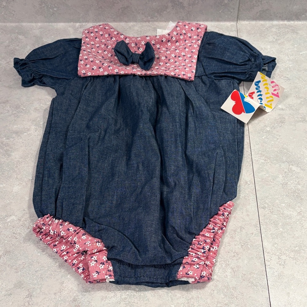Butterfly Dsigns Denim and Pink Floral Bodysuit